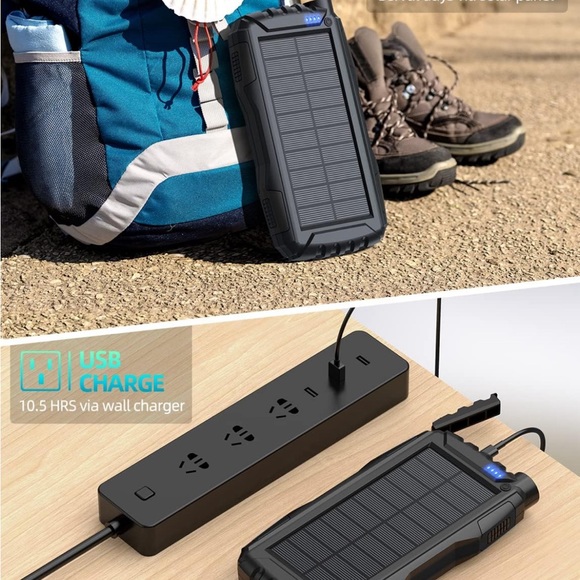Solar Power Bank External Battery 5V 3.1A Qc 3.0 Fast Charger Flashlight (Black) - Picture 6 of 13